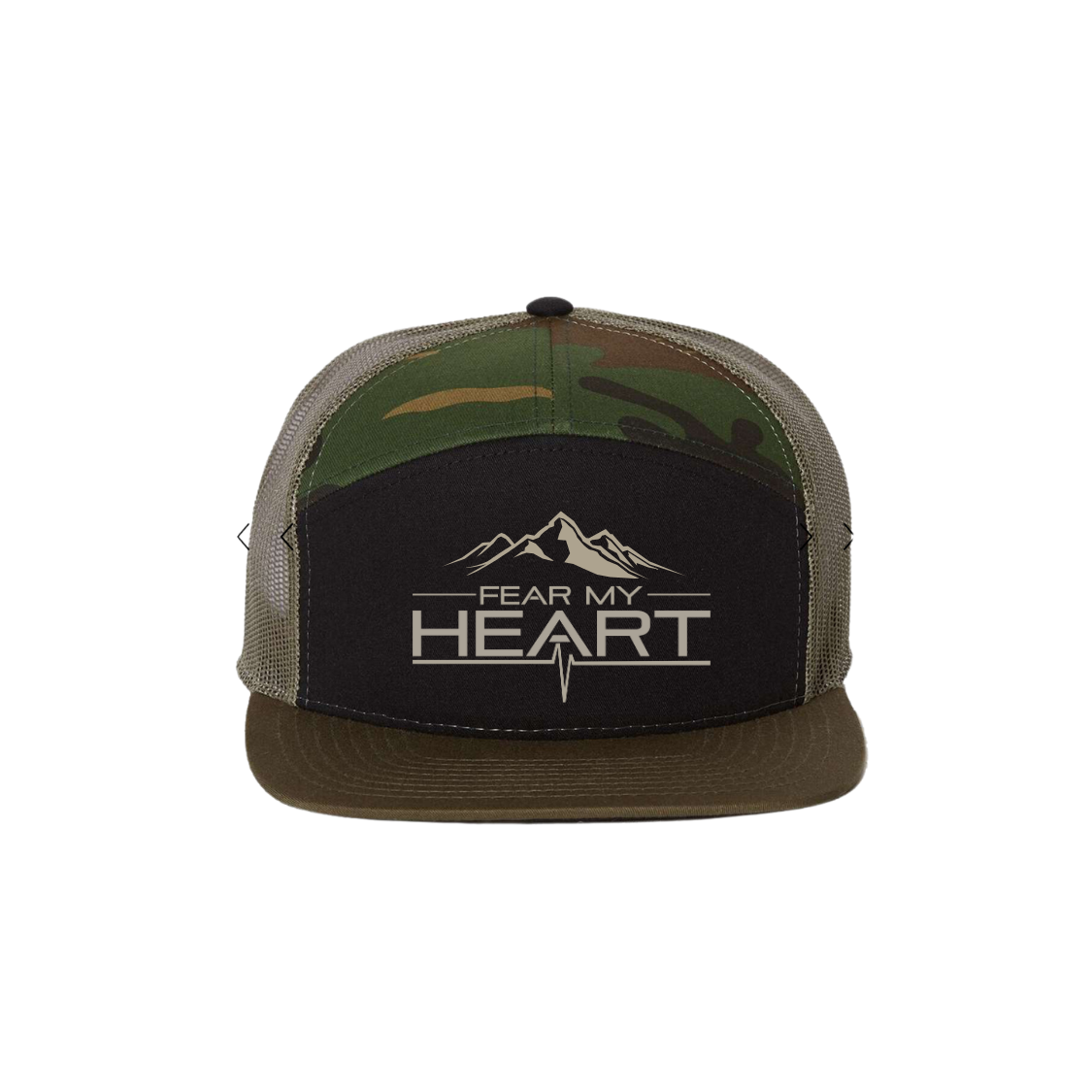 Fear My Heart Hat -  7 Panel Trucker Cap, Mountain