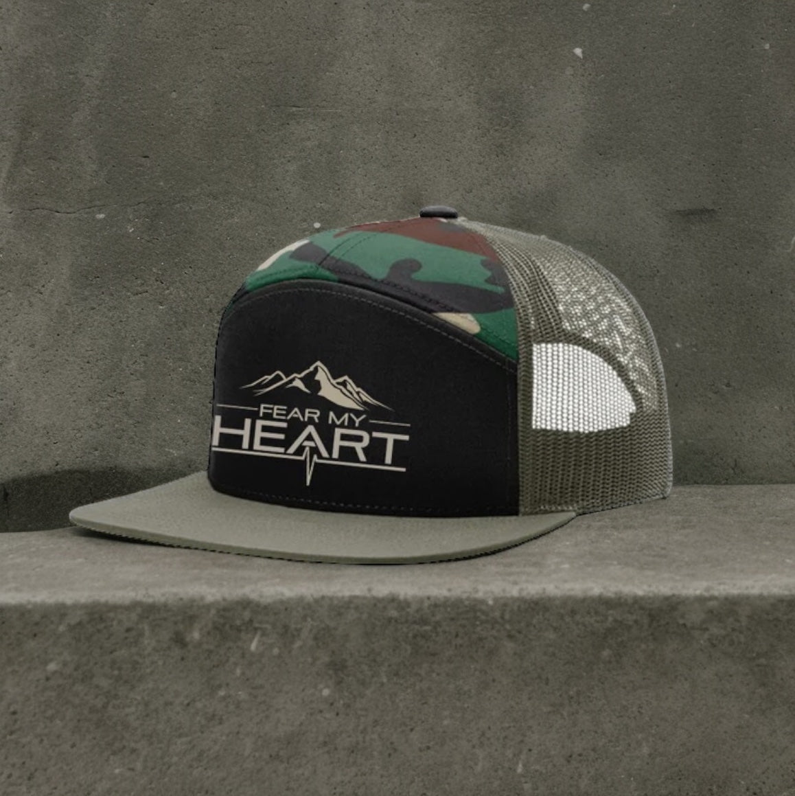 Fear My Heart Hat -  7 Panel Trucker Cap, Mountain