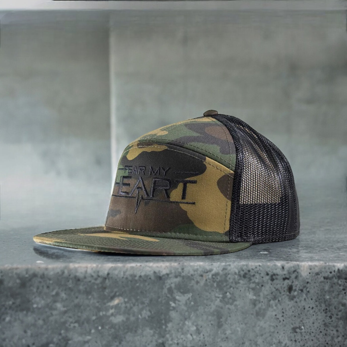 Fear My Heart Hat - Full Camo 7 Panel